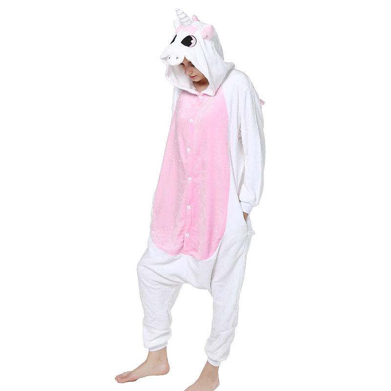 Изображение товара: Пижама унисекс для взрослых, Фланелевая пижама с милым розовым единорогом и мультяшным животным, пижама с капюшоном, кигуруми