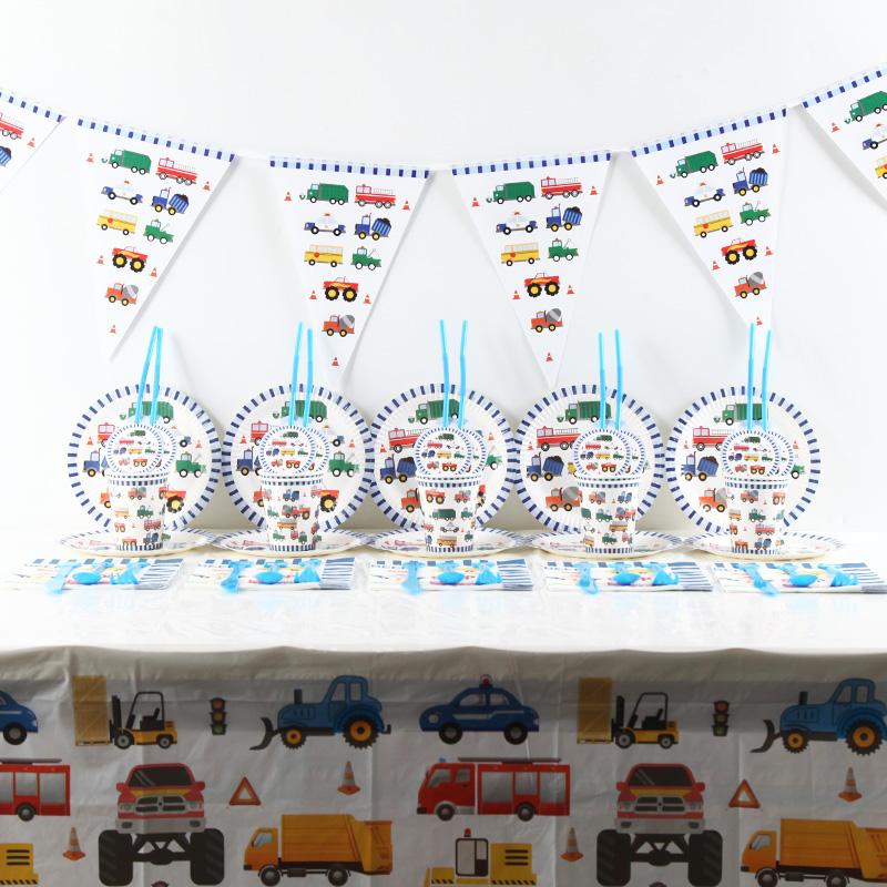 Изображение товара: 90 шт. подходит для 20 человек с изображением мультяшного автомобиля, бумажные тарелки для вечеринки одноразовая посуда детских празднований дня рождения украшения, товары для вечеринки