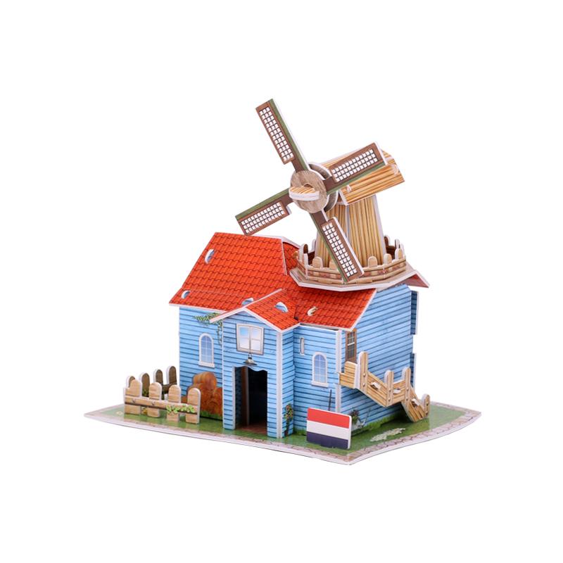 Изображение товара: Картонная 3D игрушка-головоломка, Голландский стиль, пастбищная мельница, модель, Европейский стиль, наборы для сборки зданий, обучающая игрушка на Рождество
