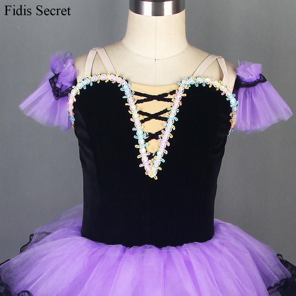 Изображение товара: Черный бархатный лиловый тюль, романтичное балетное длинное платье для девочек/женщин, костюм для выступления на сцене, балерина, пачка, Одежда для танцев