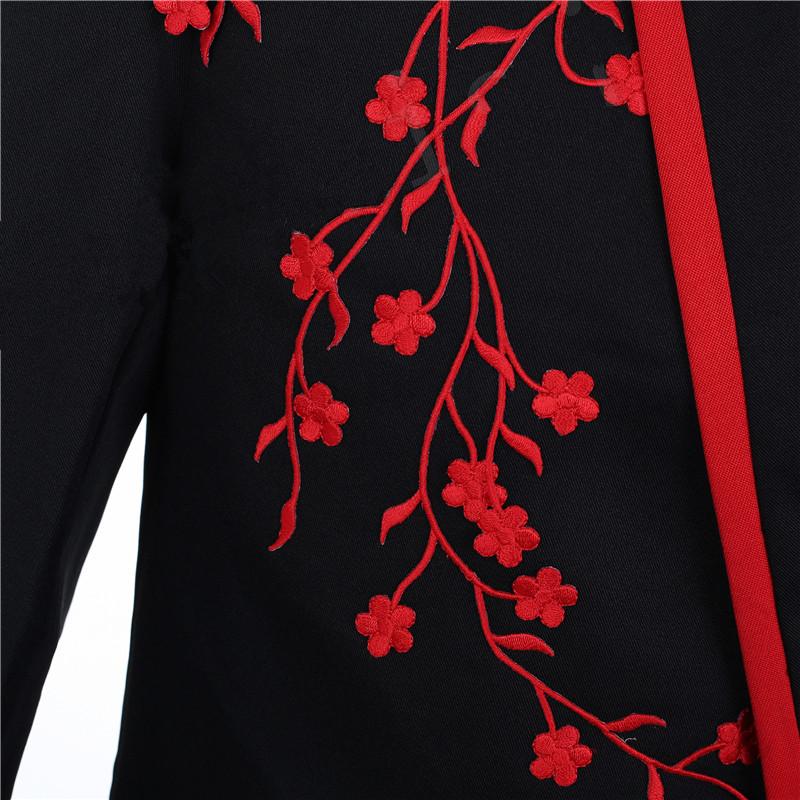 Изображение товара: Мужской дизайнерский пиджак с аппликацией, черно-красные блейзеры с цветочной вышивкой, мужское облегающее свадебное платье для жениха, пальто, смокинг