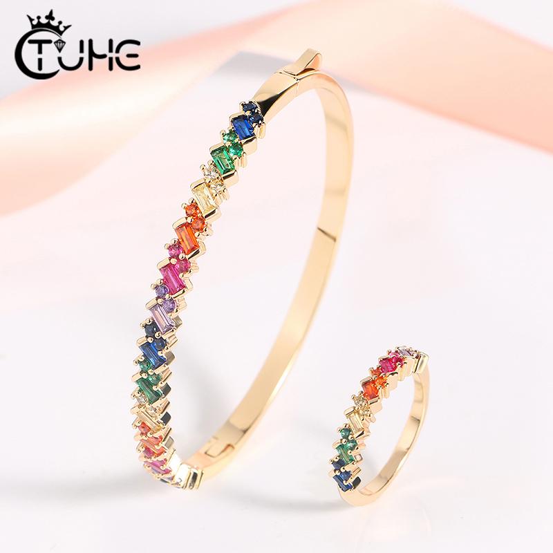 Изображение товара: Роскошный женский браслет с блестящими кристаллами, браслеты для женщин, модные радужные браслеты и браслеты, свадебная бижутерия, подарок