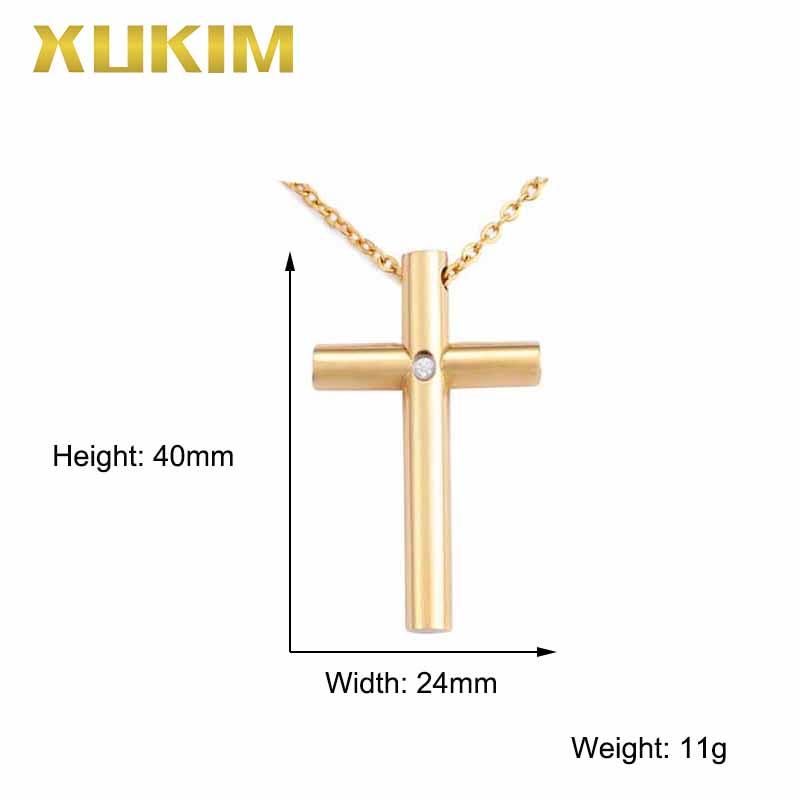 Изображение товара: Религиозный кулон Xukim, крест из нержавеющей стали с кубическим камнем, ожерелье, ювелирные изделия из нержавеющей стали