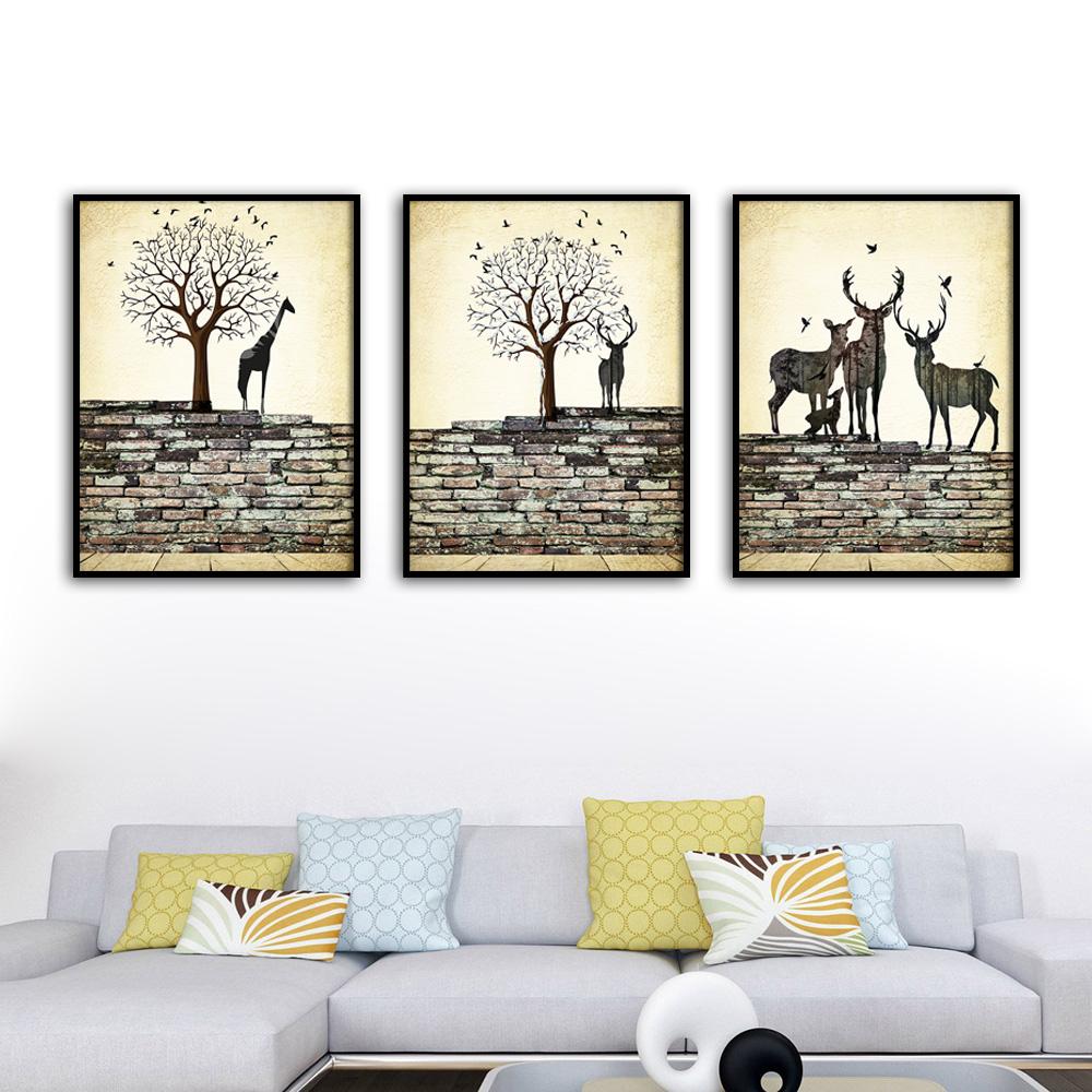 Изображение товара: Абстрактные Животные Олень жираф дерево Ретро настенная Картина на холсте скандинавские постеры и принты настенные картины для декора гостиной