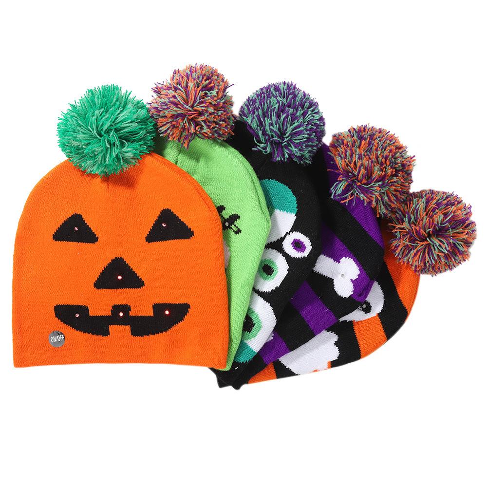 Изображение товара: Светящаяся вязаная шапка на Хэллоуин, для детей и взрослых, светящаяся легкая вечерние ПКА, подарки, тыквенный Призрак с светильник кой, шапка s