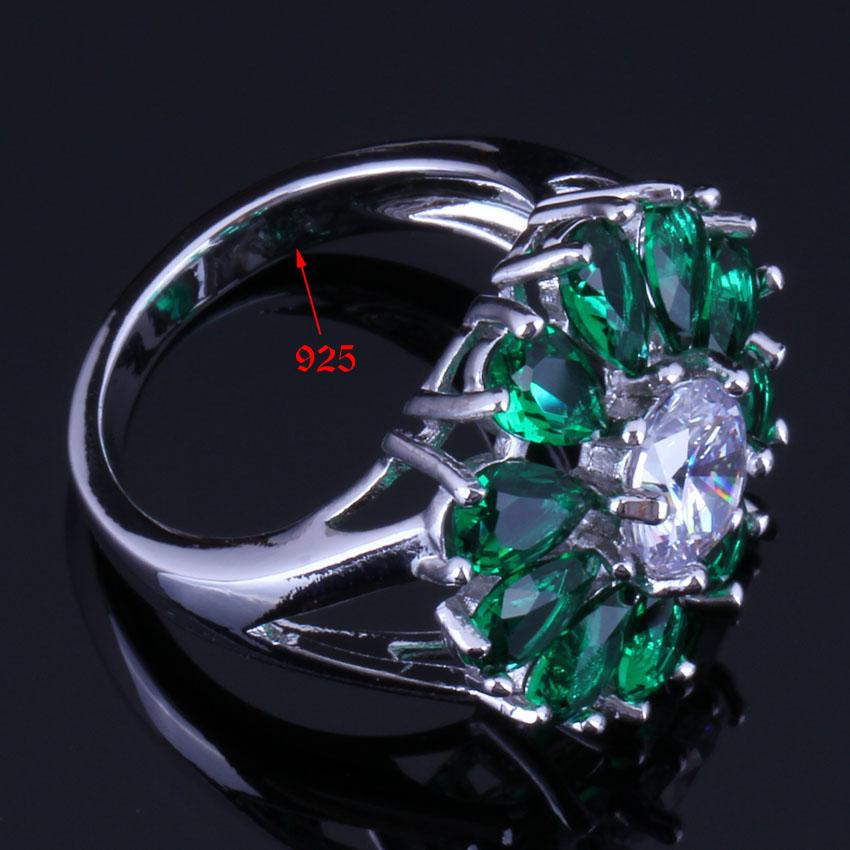 Изображение товара: Очаровательный зеленый кубический цирконий Белый CZ Посеребренные Ювелирные наборы серьги кулон цепь кольцо V0313