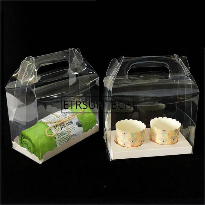 Изображение товара: 100 шт. прозрачная пластиковая коробка с ручкой, Свадебная подарочная коробка, Женская упаковка для выпечки десертов на день рождения, коробка кекс и печенья