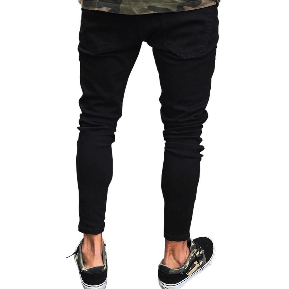 Изображение товара: Джинсы мужские Стрейчевые с вышивкой, рваные зауженные байкерские джинсы с вышивкой, с дырками, облегающие брюки из денима