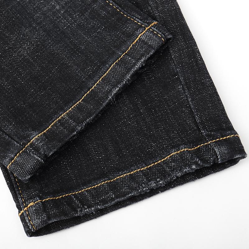 Изображение товара: 2022 весенние однотонные черные мужские повседневные джинсовые брюки для MaleWear облегающие длинные прямые обтягивающие джинсы модные брюки 6603