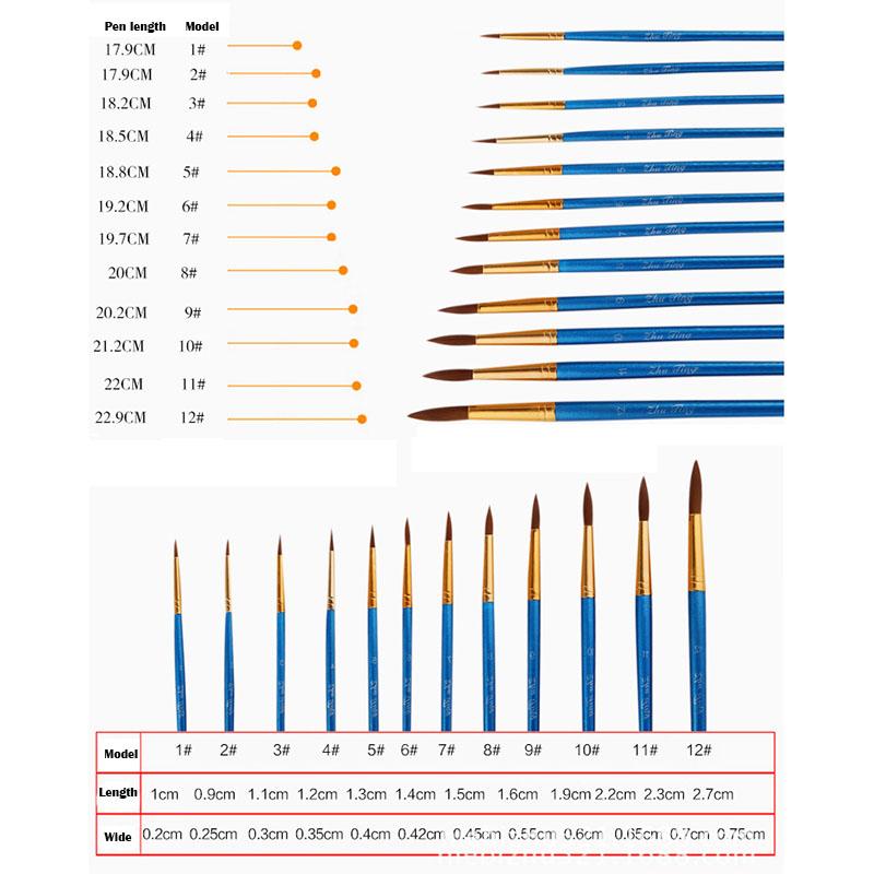 Изображение товара: Кисть для акварельных рисунков, из нейлона набор кистей для рисования, разных размеров, товары для рукоделия, 12 шт.