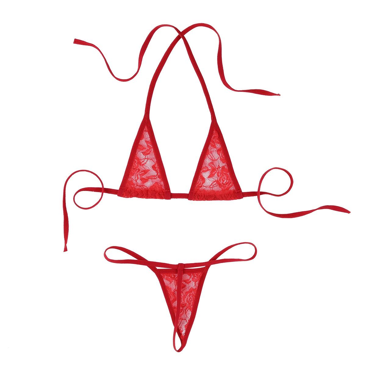 Изображение товара: Комплект женского нижнего белья, кружевной прозрачный бюстгальтер, Трусы-стринги, микро-бикини, купальник