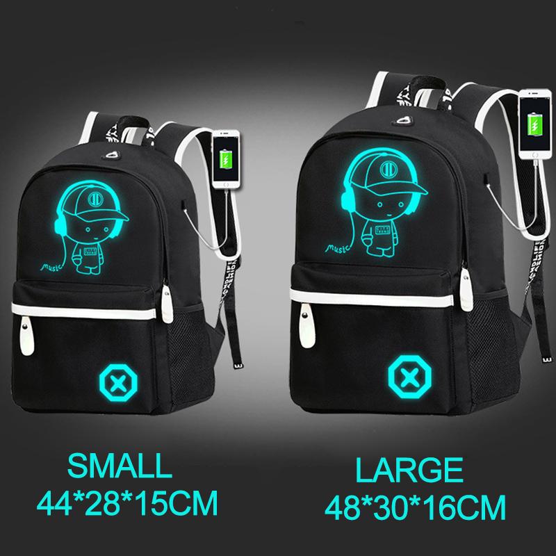 Изображение товара: Рюкзак мужской, для мальчиков и девочек, со светящимся изображением героев мультфильмов, с USB-зарядкой, с защитой от кражи, для ноутбука