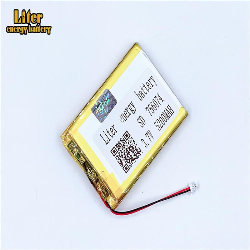 Изображение товара: 1.0MM 2pin connector 756074 756075 5200mah 3.7V Rechargeable charging lithium polymer battery e-books GPS PDA  power bank