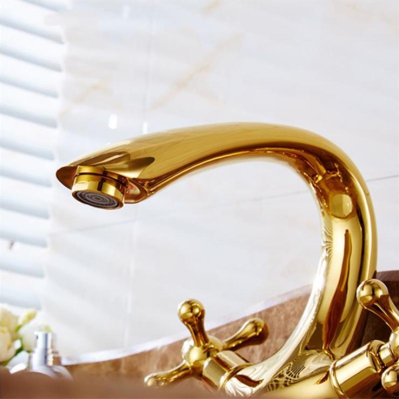 Изображение товара: Смеситель для ванной комнаты, однотонный золотой кран с двойной ручкой, смеситель горячей и холодной воды