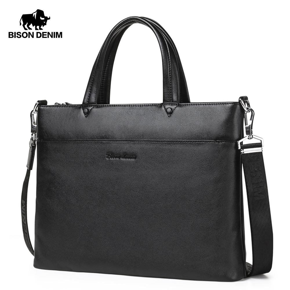 Изображение товара: Мужской портфель BISON DENIM из натуральной кожи, деловая сумка для ноутбука, Большая вместительная сумка на плечо, N2799