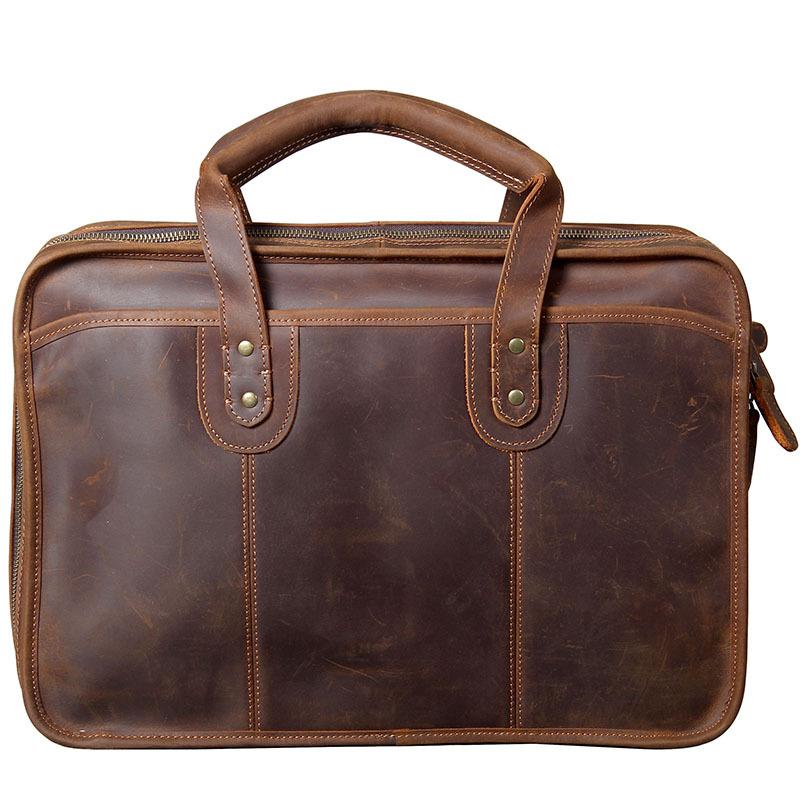 Изображение товара: Брендовый мужской портфель для ноутбука из натуральной кожи, вместительная винтажная сумка ручной работы из мягкой воловьей кожи для деловых документов, мужская сумка через плечо