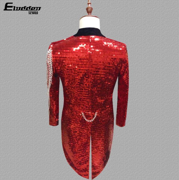 Изображение товара: Красный Блейзер с блестками, мужской костюм-смокинг, индивидуальные мужские костюмы, костюм в стиле певицы, звезды, танцевальная одежда, официальное модное платье