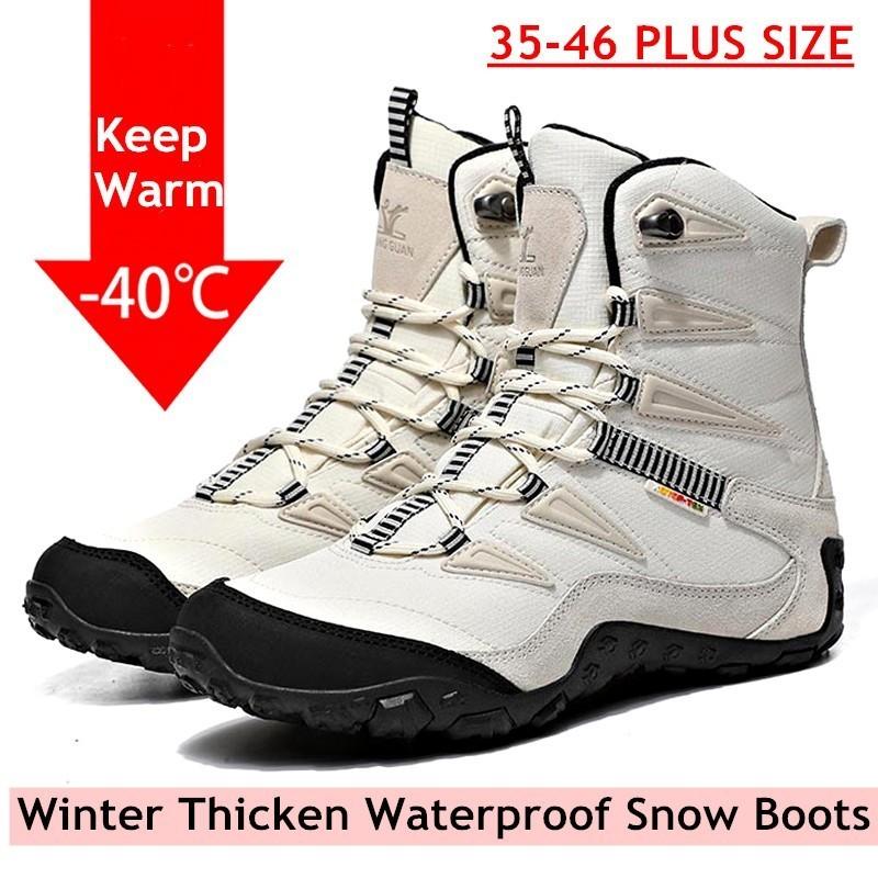 Изображение товара: Зимние мужские и женские флисовые теплые ботинки для рыбалки уличные лыжные походные водонепроницаемые Нескользящие высокие ботинки для охоты тактические ботинки кроссовки