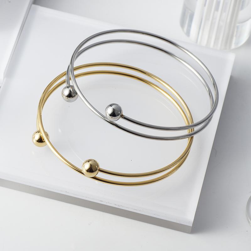 Изображение товара: Модный многослойный стальной регулируемый браслет с двумя шариками, браслеты 67 мм, серебристо-золотистый цвет для женщин, браслеты, ювелирные изделия в подарок