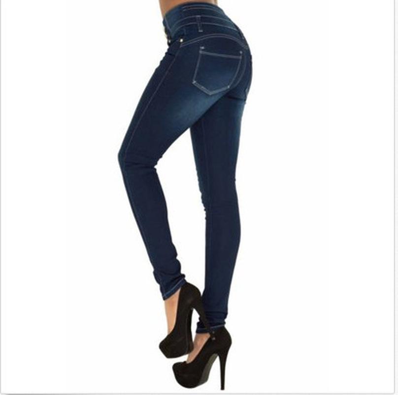Изображение товара: Осенне-зимние Оригинальные джинсы с высокой талией 2022, узкие джинсовые брюки-карандаш, женские эластичные джинсы, облегающие брюки с карманами на пуговицах