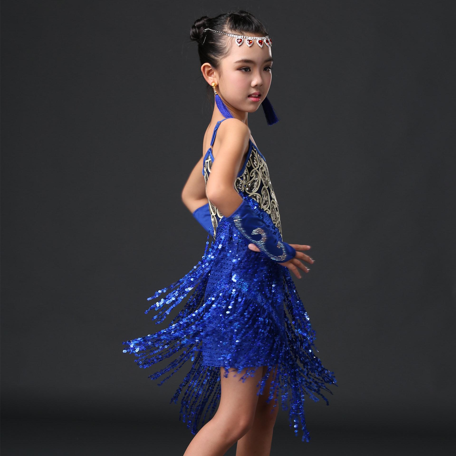 Изображение товара: Платье для латинских соревнований, детская одежда для выступлений, Латинская кисточка с бахромой, бальная танцевальная юбка, платье Танго для девочек