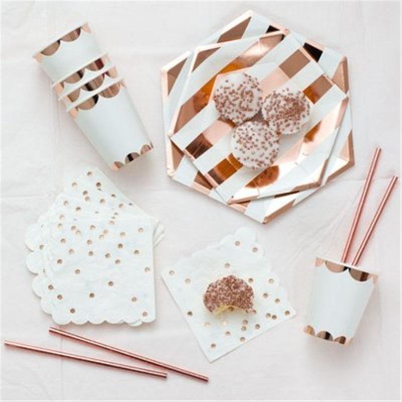 Изображение товара: Посуда одноразовая посуда из розового золота, соломинки для украшения свадьбы, дня рождения, детский душ, товары для вечеринок ASD083