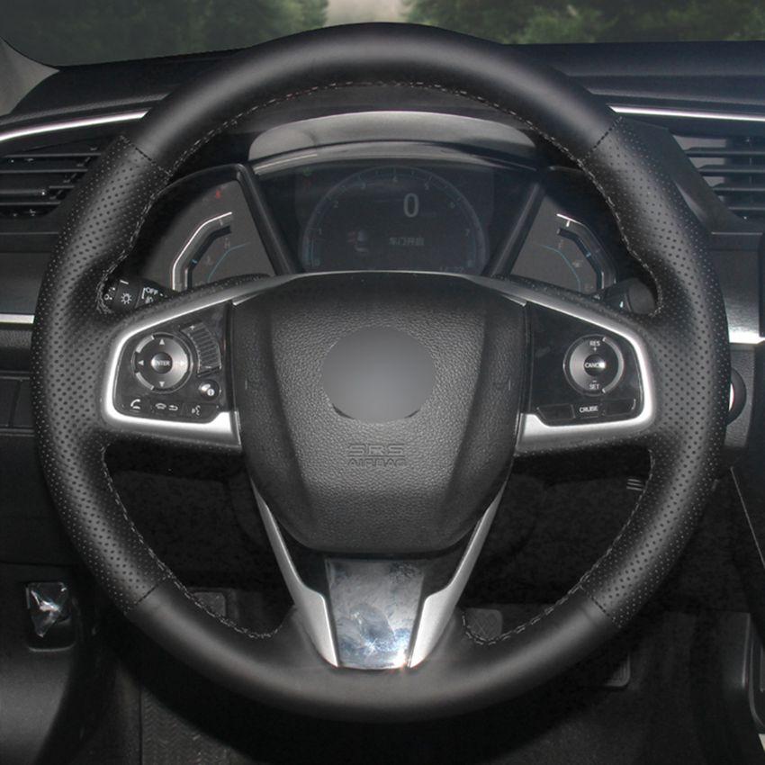 Изображение товара: Чехол для руля, сшитый вручную, черная искусственная кожа, для Honda Civic 10 2016-2019, CRV CR-V, 2017-2019, четкость 2016-2018