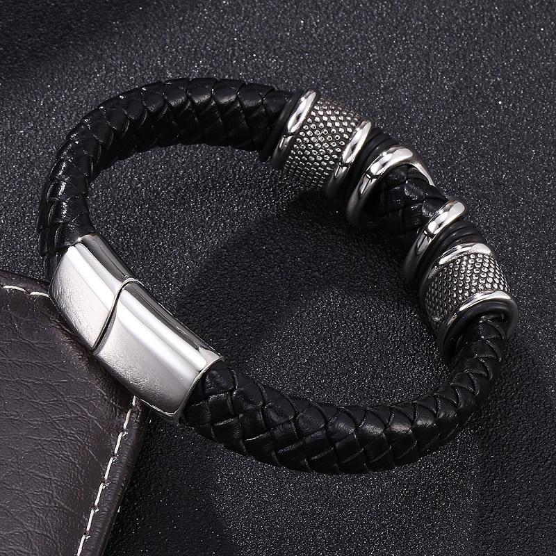 Изображение товара: Мужской плетеный кожаный браслет в стиле панк, из нержавеющей стали