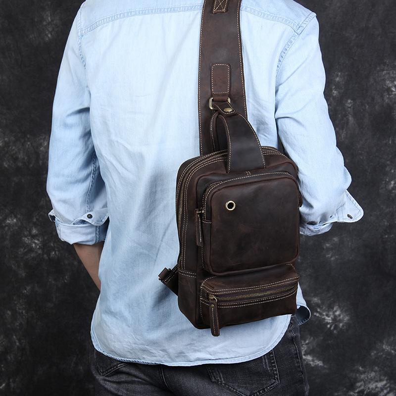 Изображение товара: Мужская большая нагрудная сумка из воловьей кожи, брендовая Винтажная сумочка-мессенджер ручной работы 5 дней
