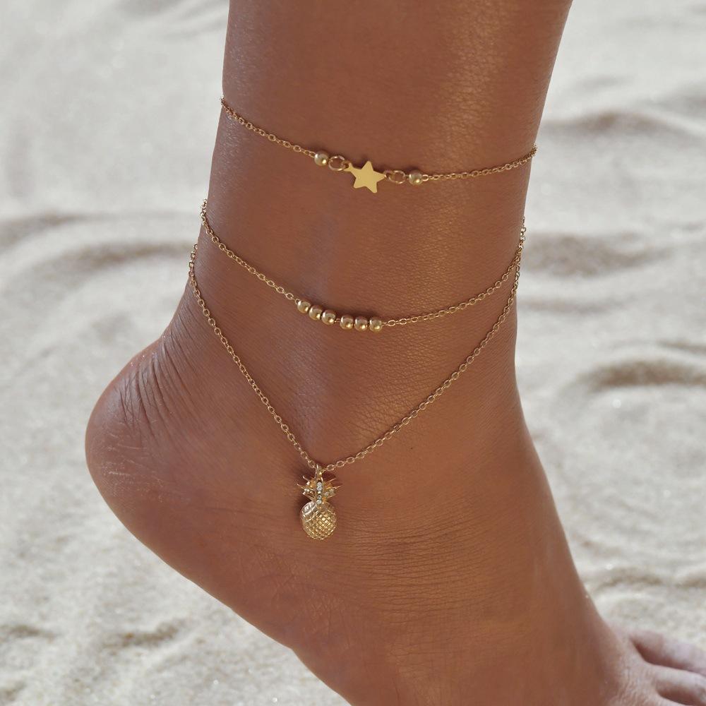 Изображение товара: Женский винтажный браслет ручной работы, многослойный браслет на ногу с бусинами в форме морских черепах, летняя бижутерия в богемном стиле