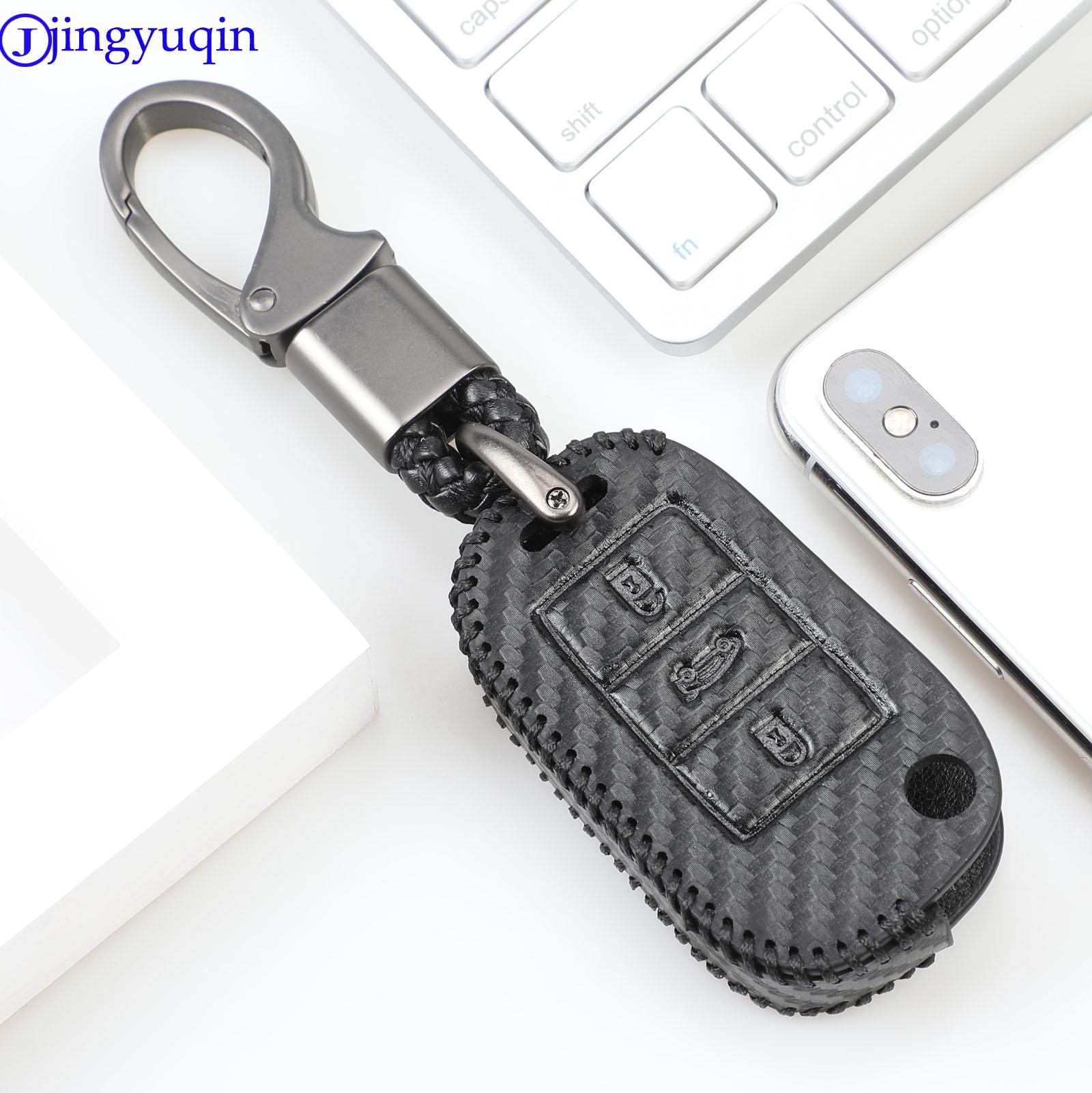 Изображение товара: Jingyuqin кожаный карбоновый чехол 3B для автомобильного ключа чехол для Peugeot 3008 208 308 508 408 2008 складной ключ