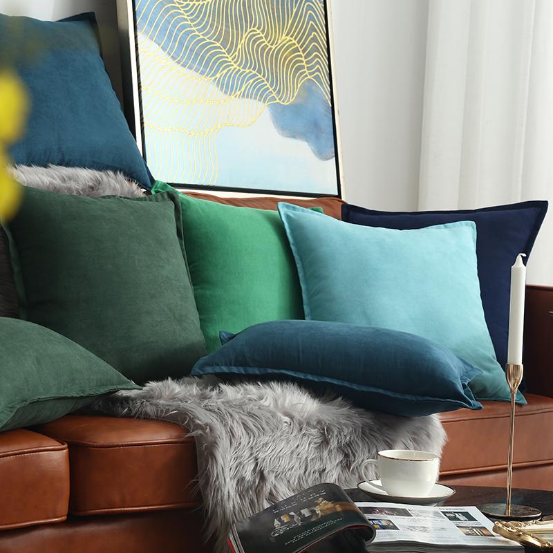 Изображение товара: Однотонный чехол для подушки, зеленый, темно-синий, серый, наволочка для подушки, замшевая декоративная наволочка с бахромой 45x4 5 см/60x6 0 см/30x50см