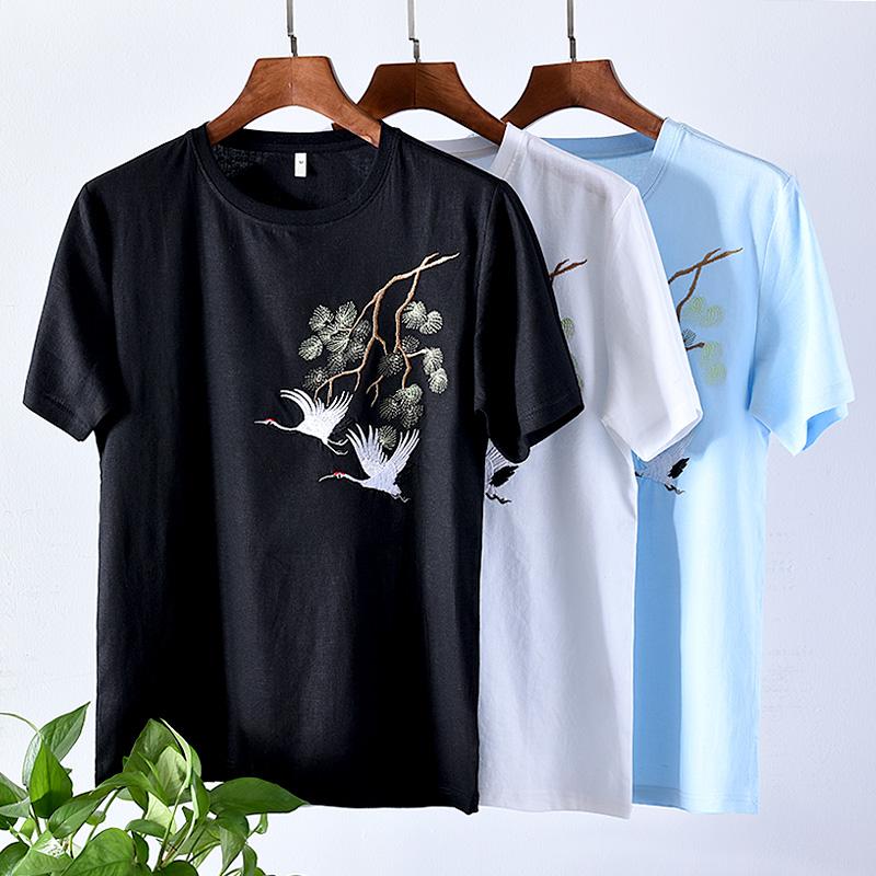 Изображение товара: Новое поступление; обувь в китайском стиле с коротким рукавом льняная Футболка мужская брендовая летняя футболка мужские повседневные модные футболки для мужчин camiseta