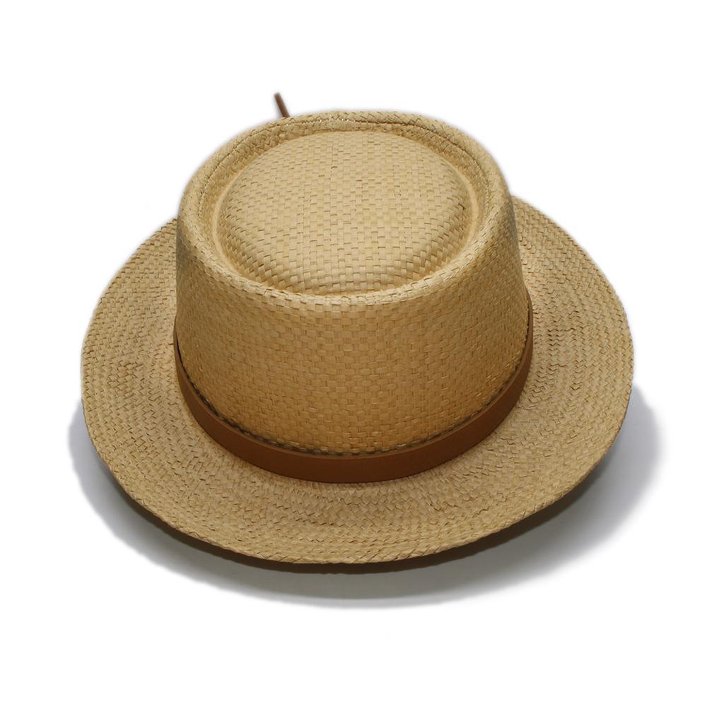 Изображение товара: Большой размер, женская и мужская летняя модная соломенная шляпа из рафии, свинина, пирог со свининой, шляпа от солнца, пляжная кепка из змеиной кожи, кожаный ремешок 57-60 см