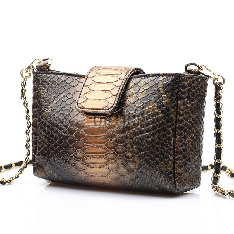 Изображение товара: TOPHIGH новый дизайн сумки из натуральной кожи для женщин 2021 сумки на плечо клатч на цепочке роскошные дизайнерские сумки из змеиной бронзы