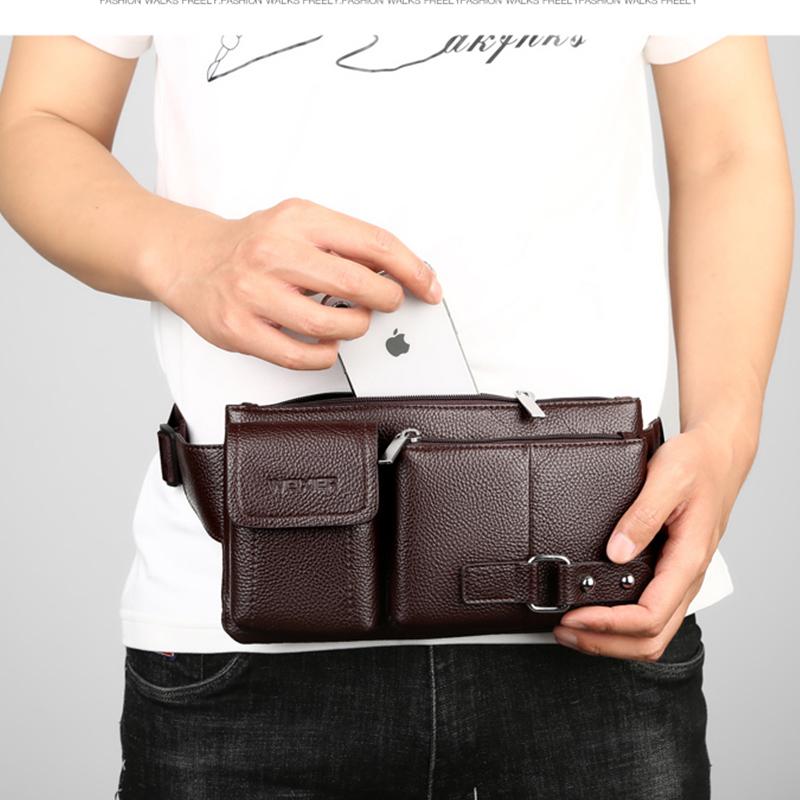 Изображение товара: Поясная Сумка мужская кожаная поясная сумка для мужчин 2019new модная нагрудная сумка через плечо мужской маленький нагрудный рюкзак черный кофе