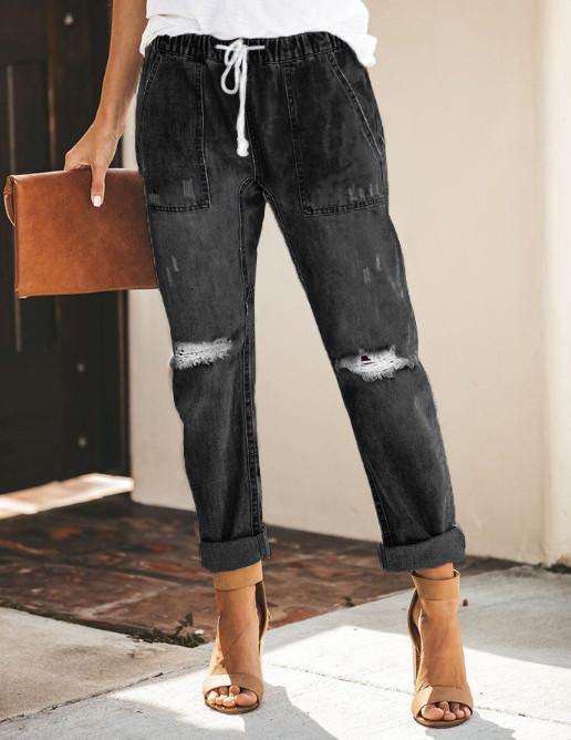Изображение товара: Женские рваные джинсы-бойфренды, Модные свободные винтажные джинсы с высокой талией, Женские джинсы-бойфренды ouc518
