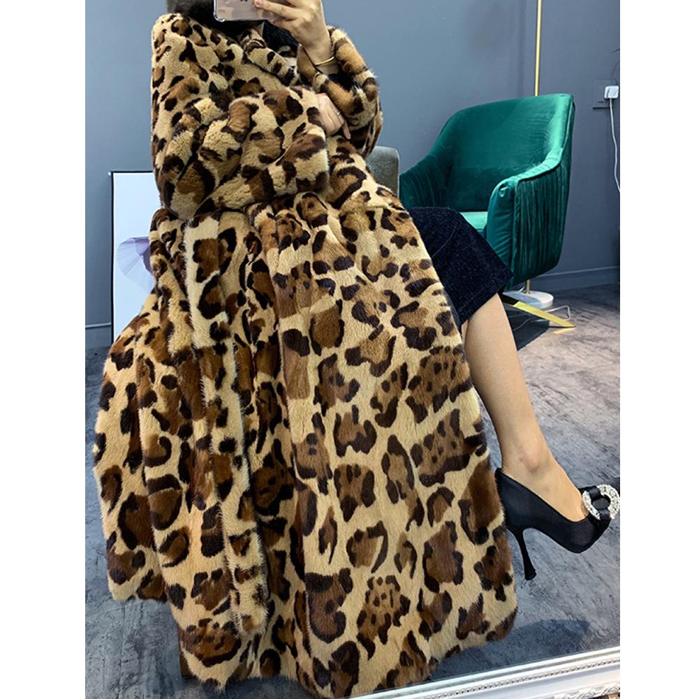 Изображение товара: Женская шуба из натурального меха норки, длинная меховая шуба леопардовой расцветки, теплая Толстая Шуба, новинка 2019