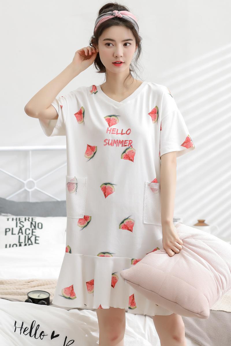 Изображение товара: Рубашка для сна для мужчин и женщин, хлопковая трикотажная сорочка с коротким рукавом, для дома, лето 2019