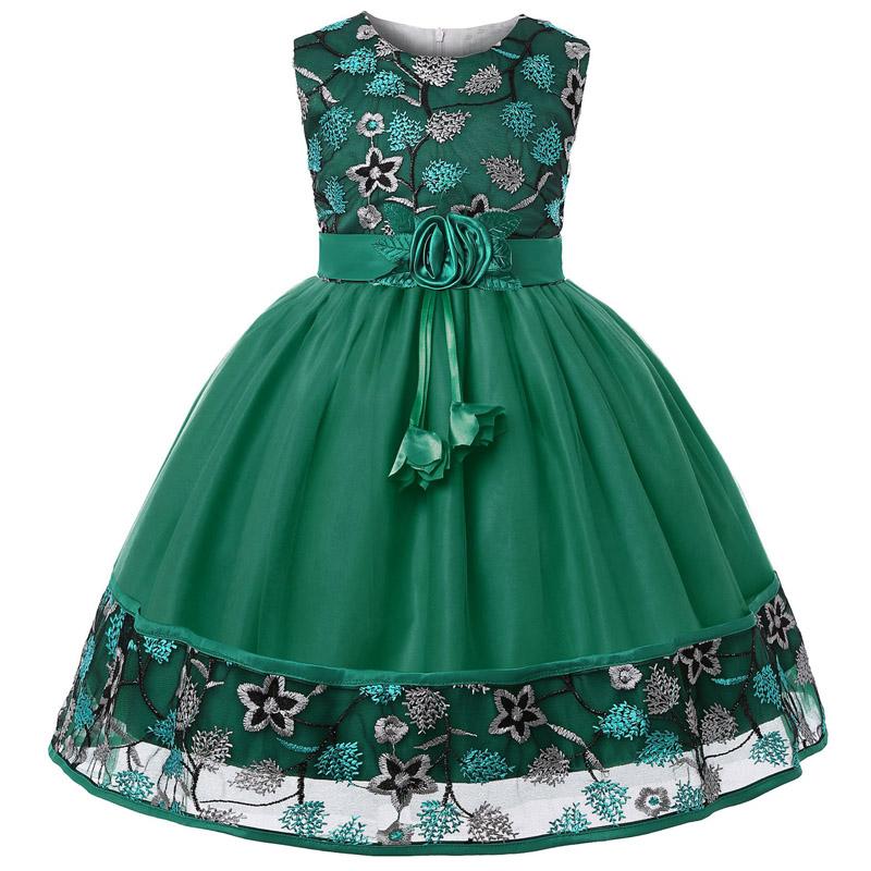 Изображение товара: Детский костюм для девочек, детские платья для девочек, кружевное платье принцессы с вышивкой, Цветочное платье для девочек на свадьбу и вечервечерние платье