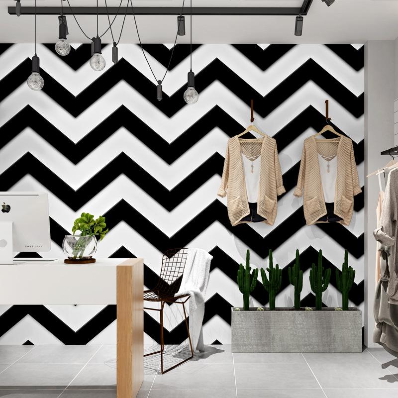 Изображение товара: Современные минималистичные черно-белые полосатые волнистые обои парикмахерский магазин одежды Ресторан 3D фон для гостиной