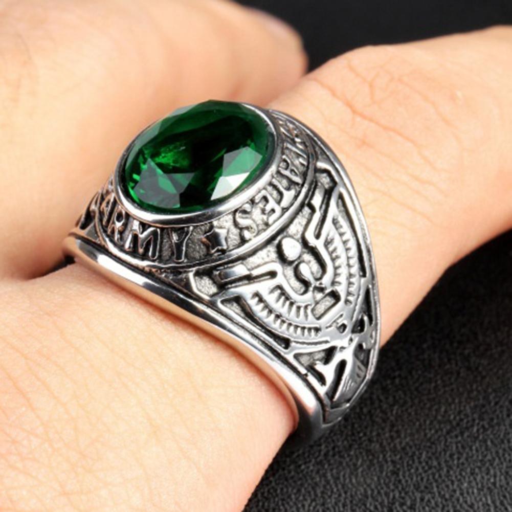 Изображение товара: Панк Стразы, инкрустированные буквами, гравировка, кольцо на палец, мужское ювелирное изделие для вечеринки, подарок, винтажное зеленое кольцо на палец