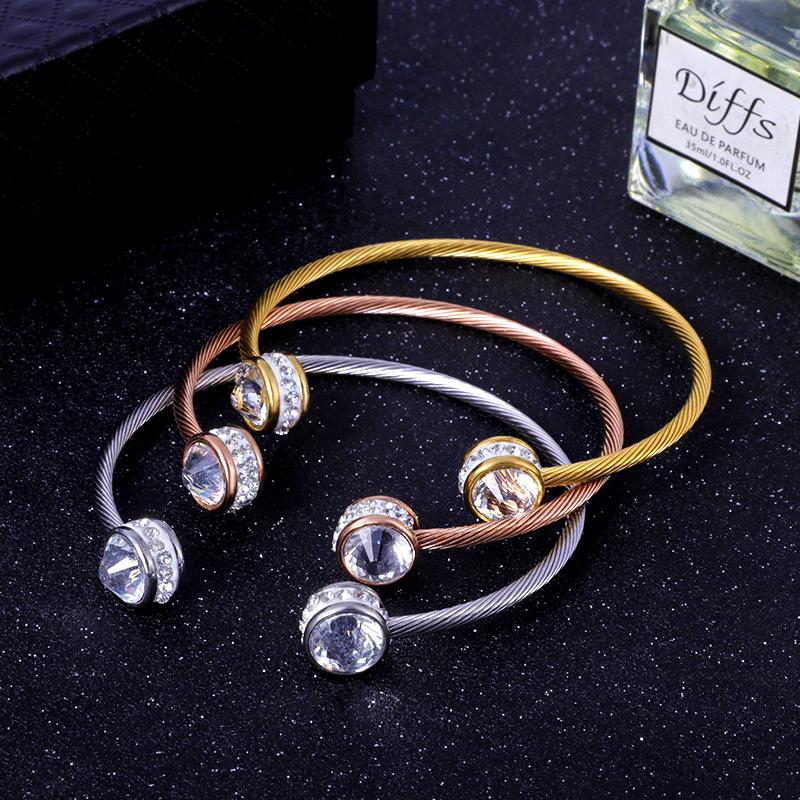 Изображение товара: Модные браслеты с кристаллами циркония, браслеты для женщин, ювелирные изделия для влюбленных, проволочные браслеты-манжеты из сатиновой стали, подарок на день Святого Валентина