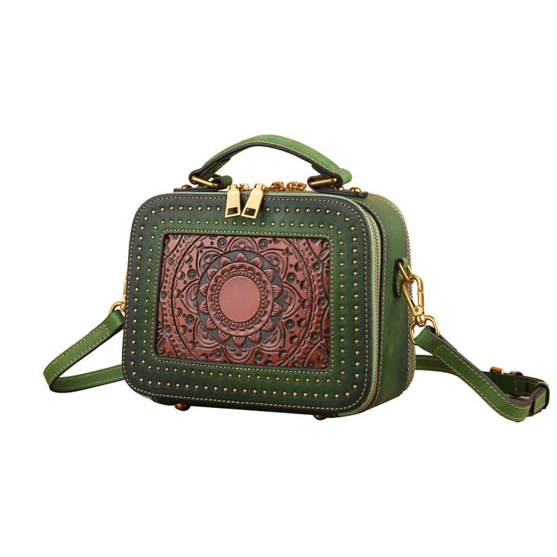 Изображение товара: Nesitu Высококачественная винтажная Маленькая женская сумка из натуральной кожи с цветочным узором, коричневого, серого, красного, зеленого цветов, сумка-тоут M3039