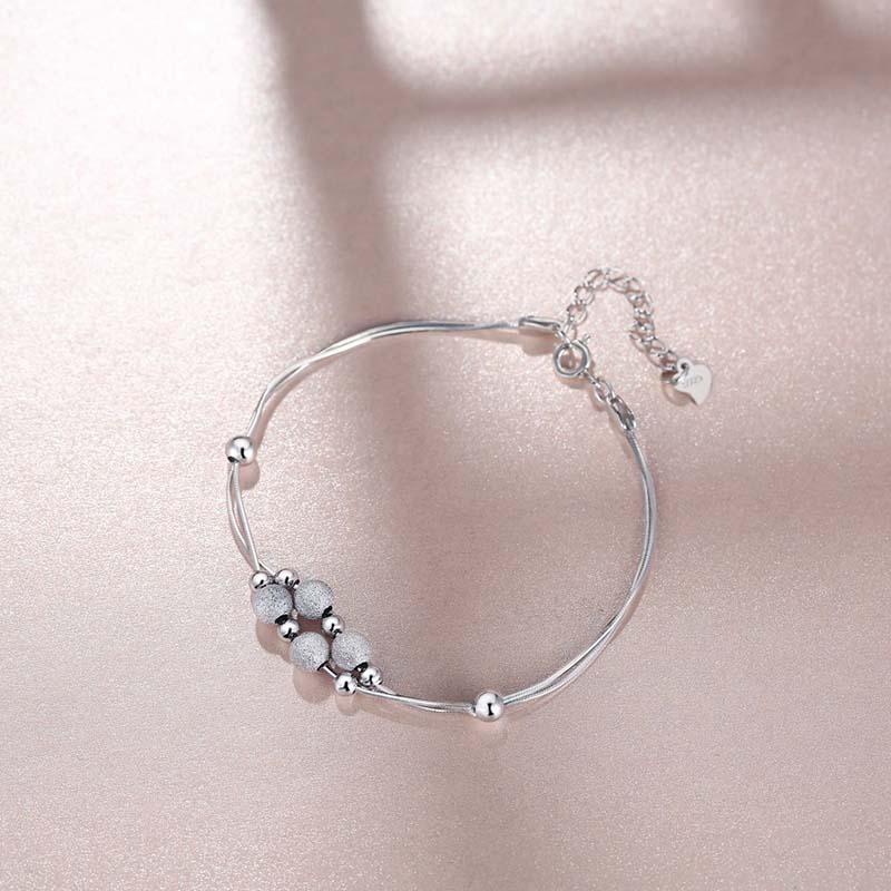 Изображение товара: Корейский 925 стерлингового серебра Скраб бисером цепи браслеты для женщин эффектный двухслойный браслет и браслеты ювелирные украшения