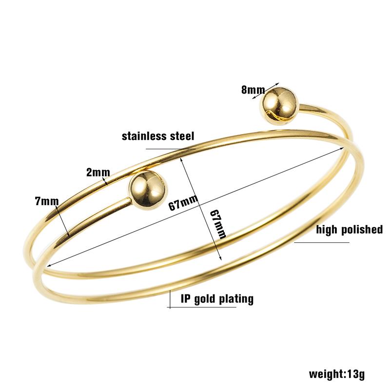 Изображение товара: Модный многослойный стальной регулируемый браслет с двумя шариками, браслеты 67 мм, серебристо-золотистый цвет для женщин, браслеты, ювелирные изделия в подарок
