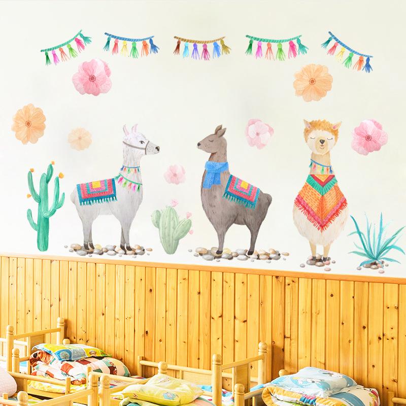 Изображение товара: Мультфильм смешная овечка настенные наклейки для детской комнаты тропические растения Наклейки на стены красивый цветок обои Декор для дома съемный