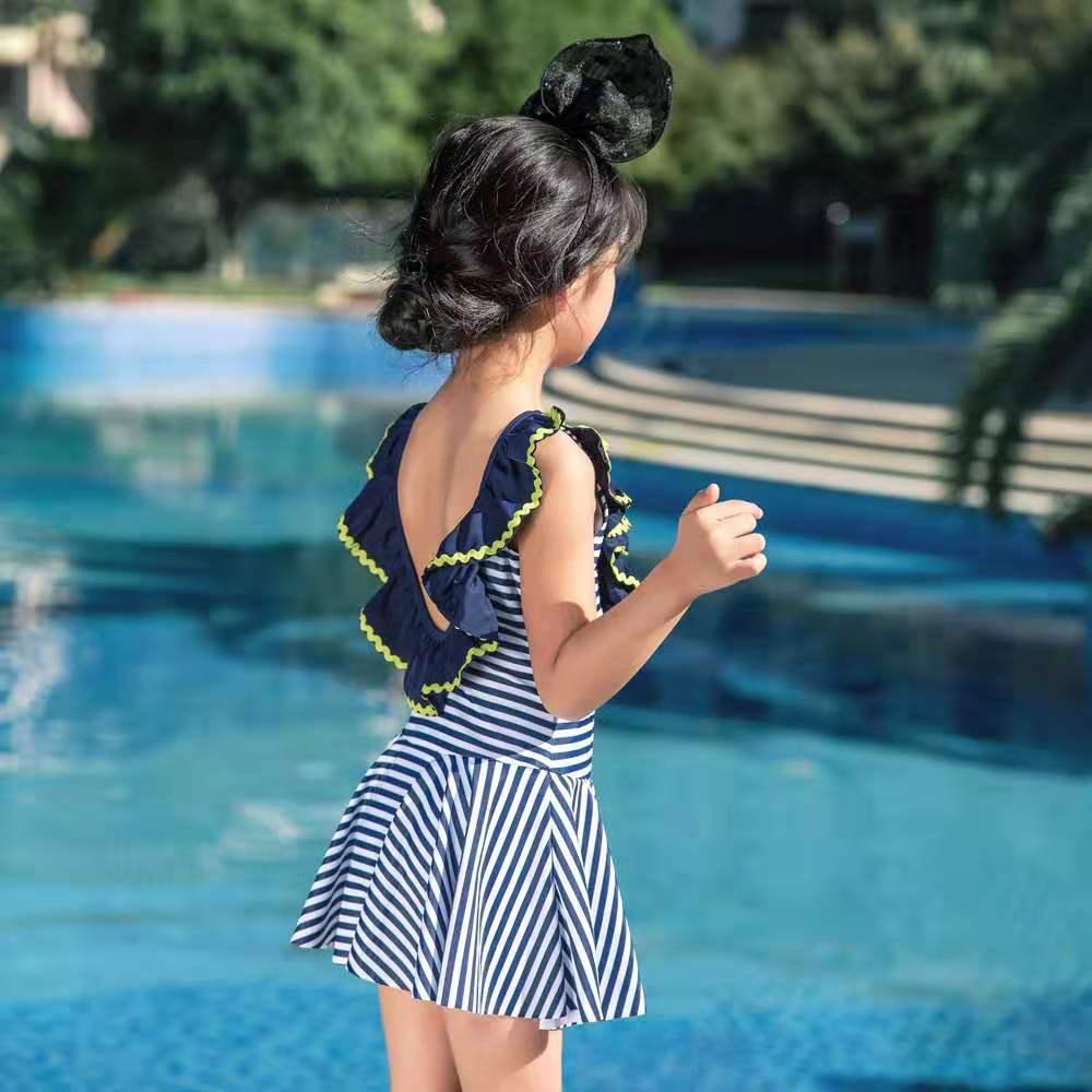Изображение товара: Цельный купальник для девочек, милый детский купальник, полосатая пляжная юбка для плавания, детский купальный костюм