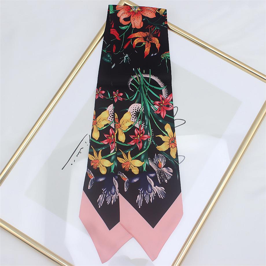 Изображение товара: 86*10 см новый дизайн брендовый шарф с цветочным принтом двухслойная Сумка шелковый шарф для дам шарфы для головы Женская Косынка