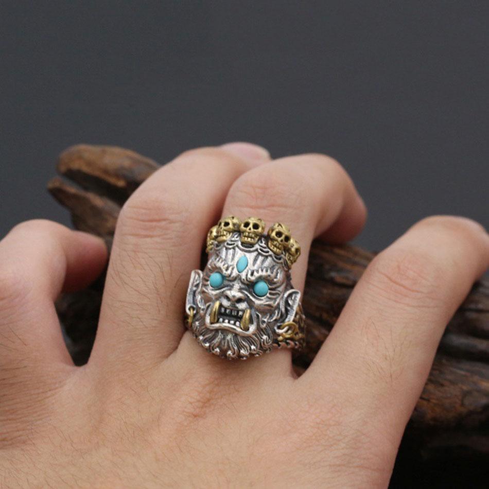 Изображение товара: Модное кольцо Liumo черного цвета в стиле панк с черепом Будды, хип-хоп, мужское байкерское кольцо из сплава Lr1039